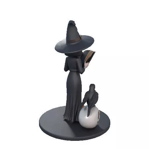 2505 Halloween Witch with Spell book Skull Raven and Pumpkin 3D print model_17