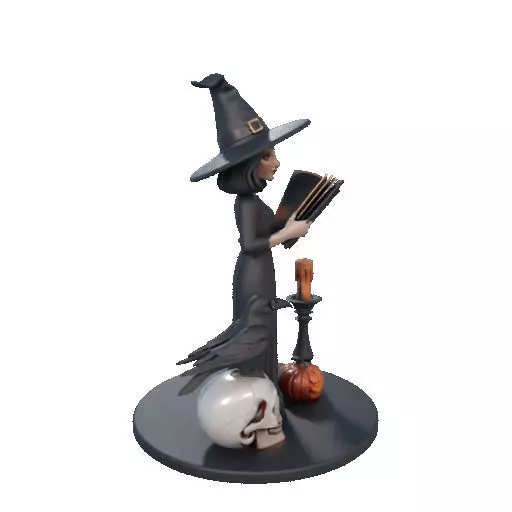 2505 Halloween Witch with Spell book Skull Raven and Pumpkin 3D print model_13