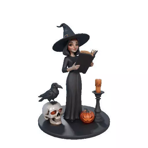2505 Halloween Witch with Spell book Skull Raven and Pumpkin 3D print model_8