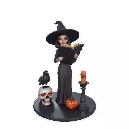 2505 Halloween Witch with Spell book Skull Raven and Pumpkin 3D print model_36
