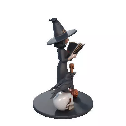 2505 Halloween Witch with Spell book Skull Raven and Pumpkin 3D print model_14