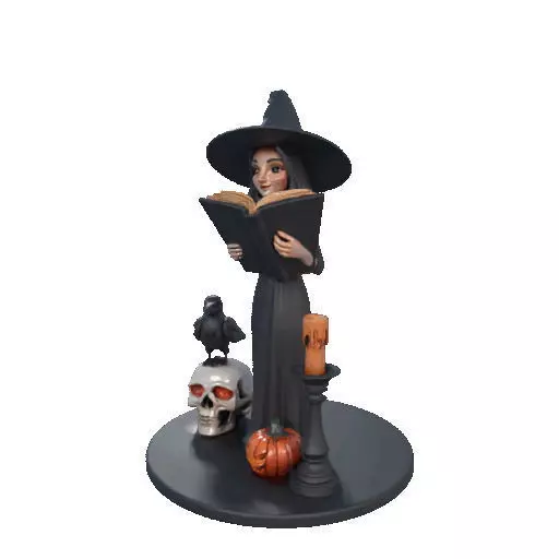 2505 Halloween Witch with Spell book Skull Raven and Pumpkin 3D print model_33
