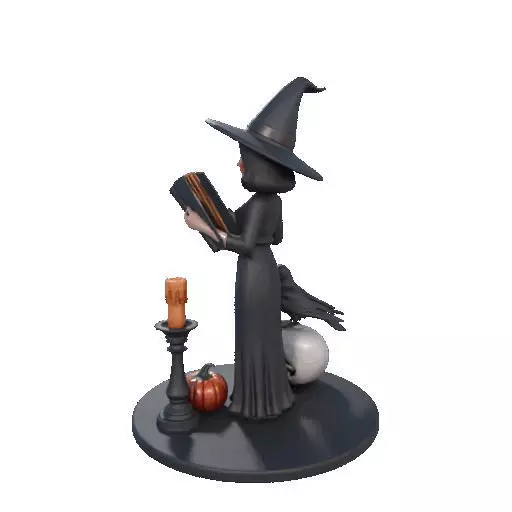 2505 Halloween Witch with Spell book Skull Raven and Pumpkin 3D print model_26