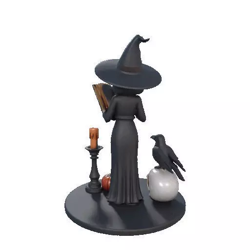 2505 Halloween Witch with Spell book Skull Raven and Pumpkin 3D print model_21