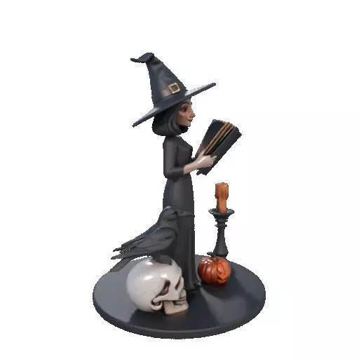 2505 Halloween Witch with Spell book Skull Raven and Pumpkin 3D print model_12
