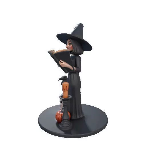 2505 Halloween Witch with Spell book Skull Raven and Pumpkin 3D print model_30