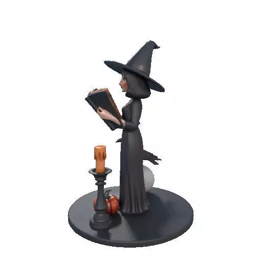 2505 Halloween Witch with Spell book Skull Raven and Pumpkin 3D print model_28