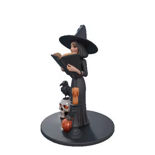 2505 Halloween Witch with Spell book Skull Raven and Pumpkin 3D print model_31