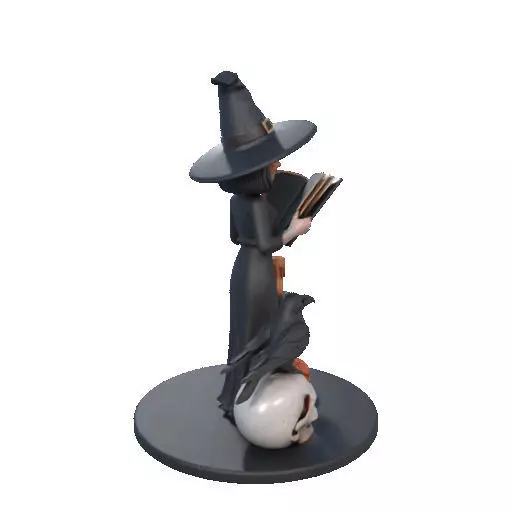 2505 Halloween Witch with Spell book Skull Raven and Pumpkin 3D print model_15