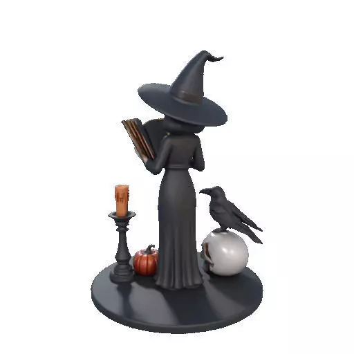 2505 Halloween Witch with Spell book Skull Raven and Pumpkin 3D print model_23