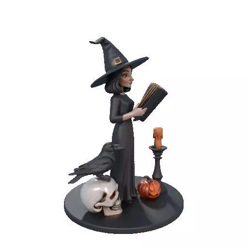 2505 Halloween Witch with Spell book Skull Raven and Pumpkin 3D print model_11