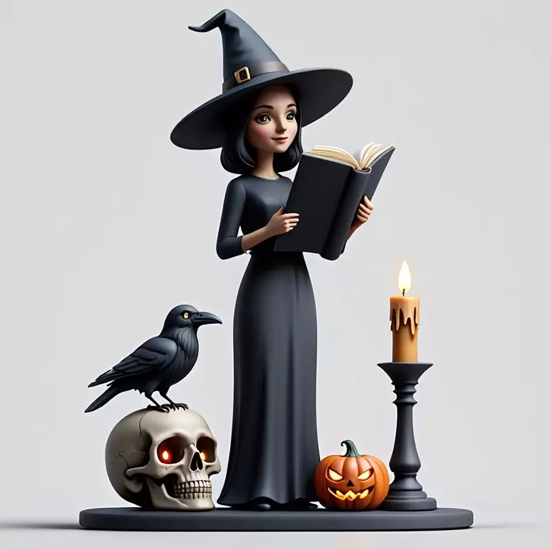 2505 Halloween Witch with Spell book Skull Raven and Pumpkin 3D print model_6