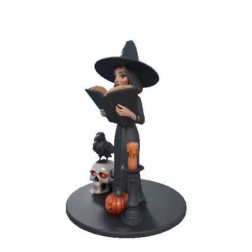 2505 Halloween Witch with Spell book Skull Raven and Pumpkin 3D print model_32