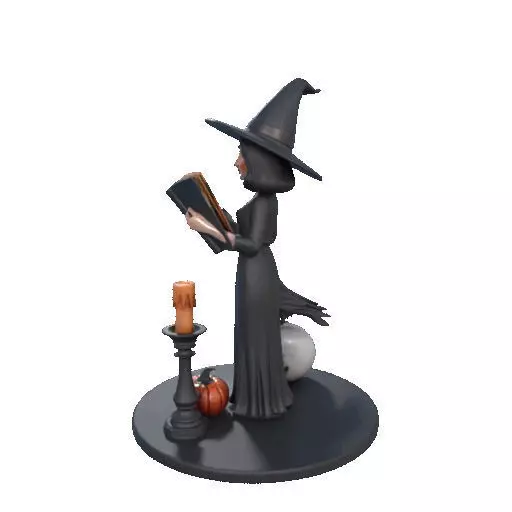 2505 Halloween Witch with Spell book Skull Raven and Pumpkin 3D print model_27