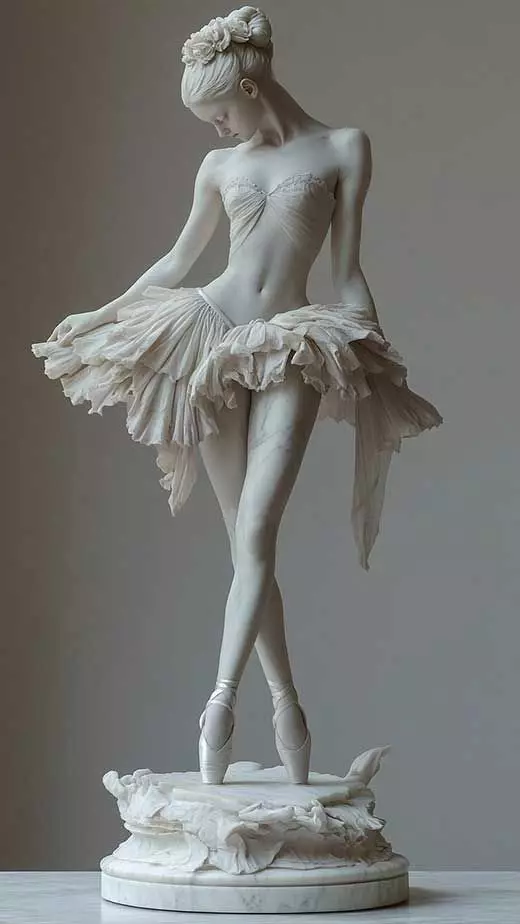 Classical Ballerina Sculpture White Marble Dancer Tutu 3D Low-poly 3D model_0