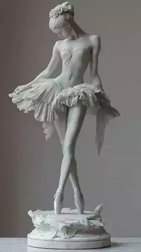 Classical Ballerina Sculpture White Marble Dancer Tutu 3D Low-poly 3D model