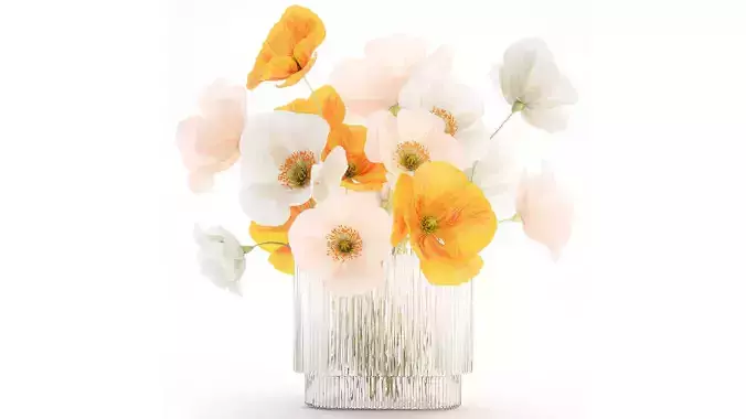 Beautiful Realistic Bouquet Wild Flowers Poppy glass vase decor