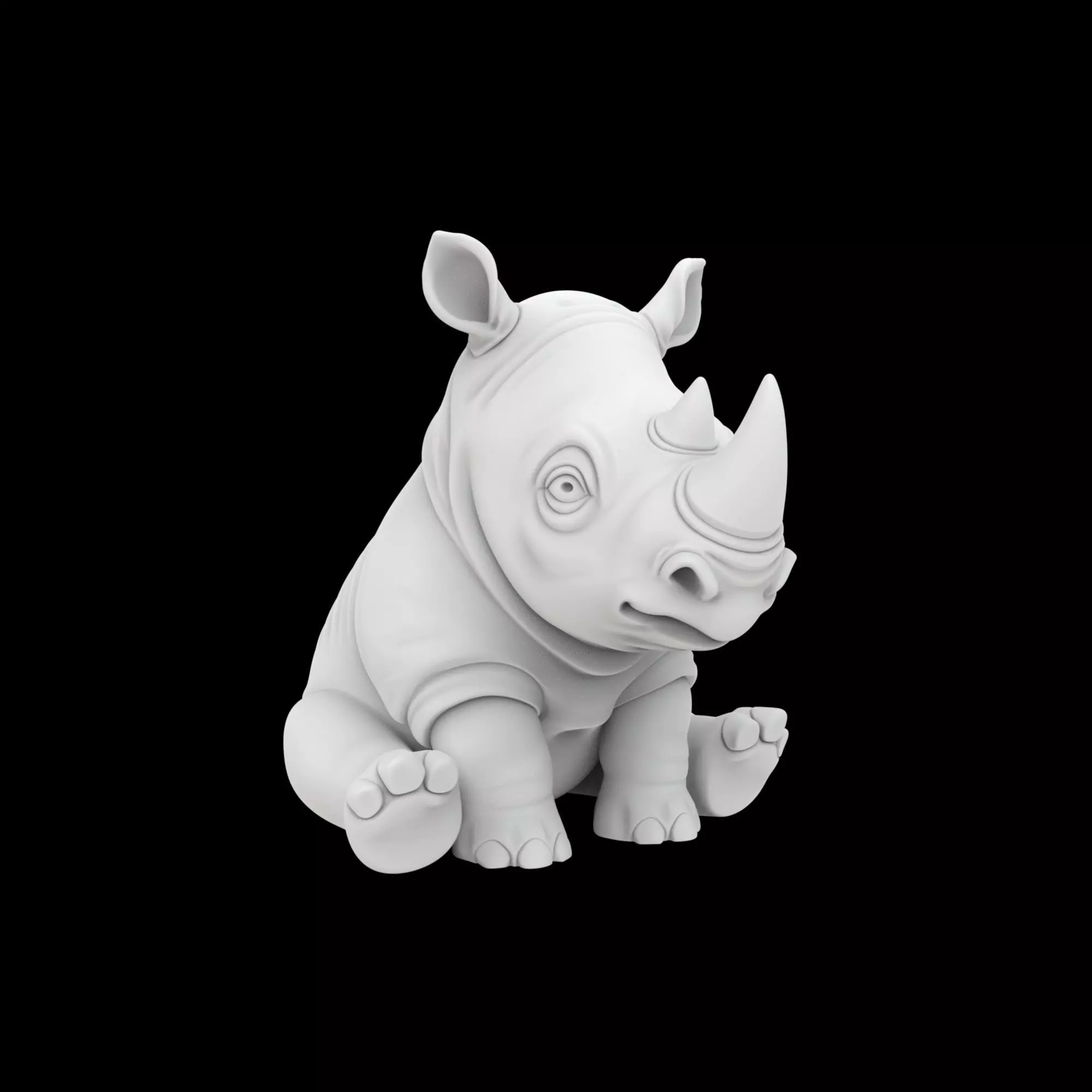 Cute Baby Rhino Sitting 3D Print Model 3D print model