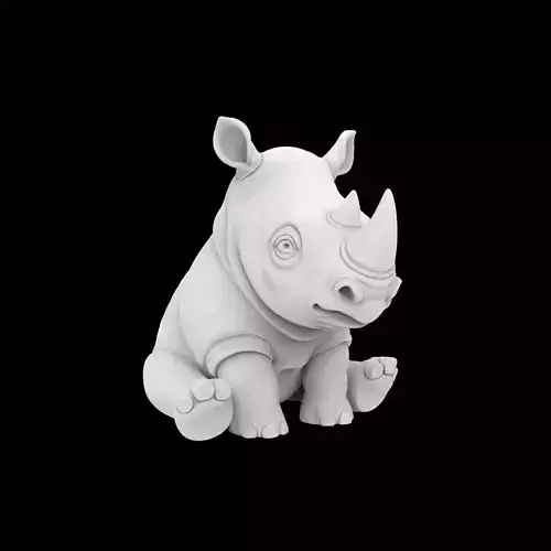 Cute Baby Rhino Sitting 3D Print Model