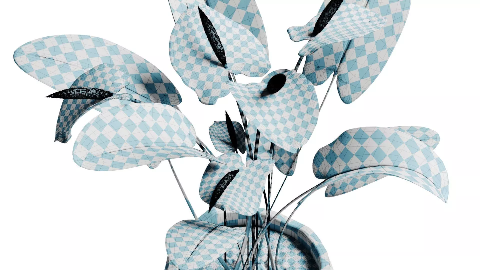 Red anthurium Plant in a decorative vase 3D model_17