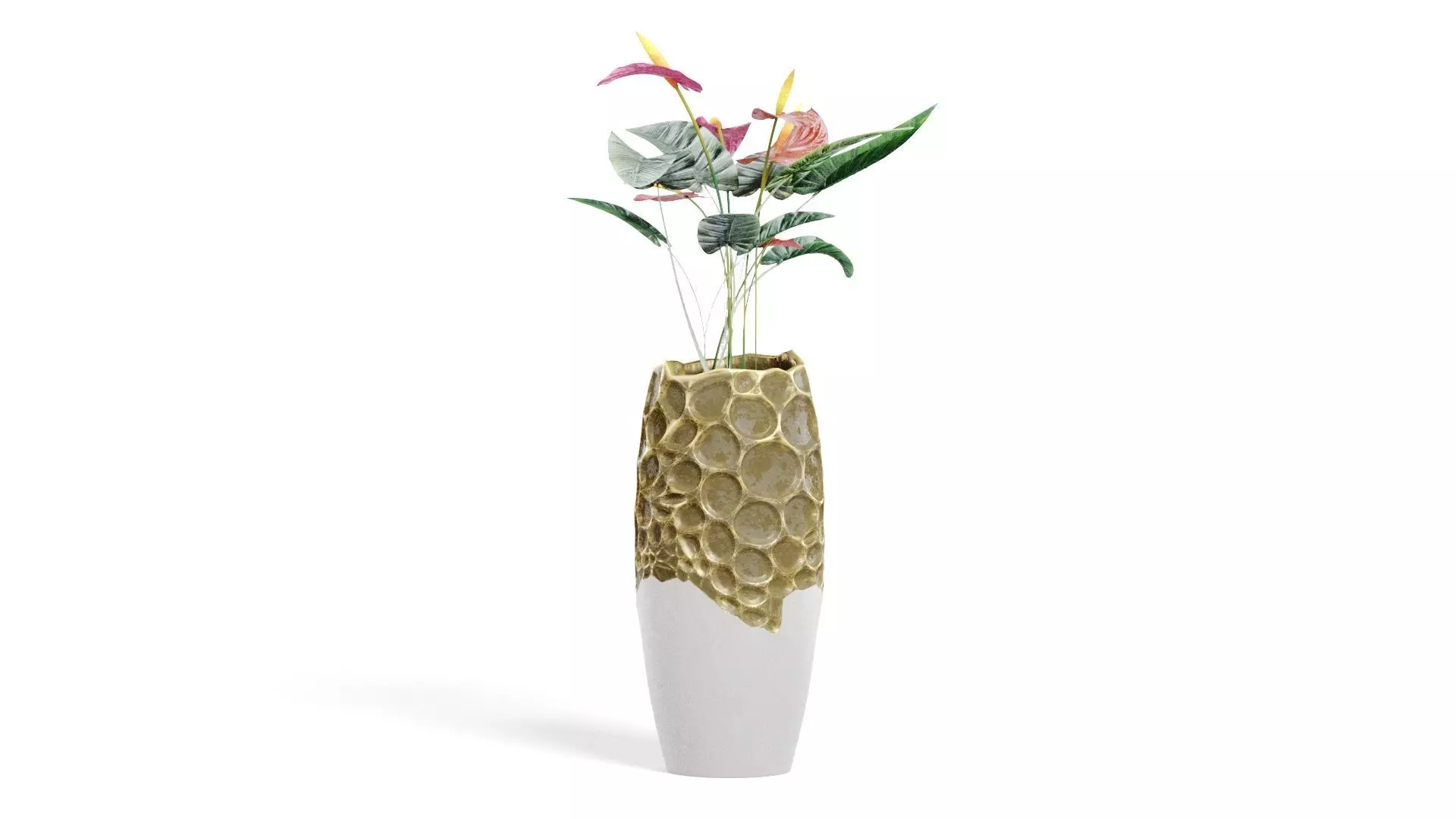 Red anthurium Plant in a decorative vase 3D model_1
