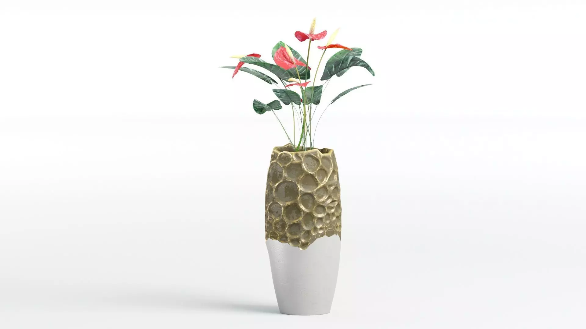 Red anthurium Plant in a decorative vase 3D model_2