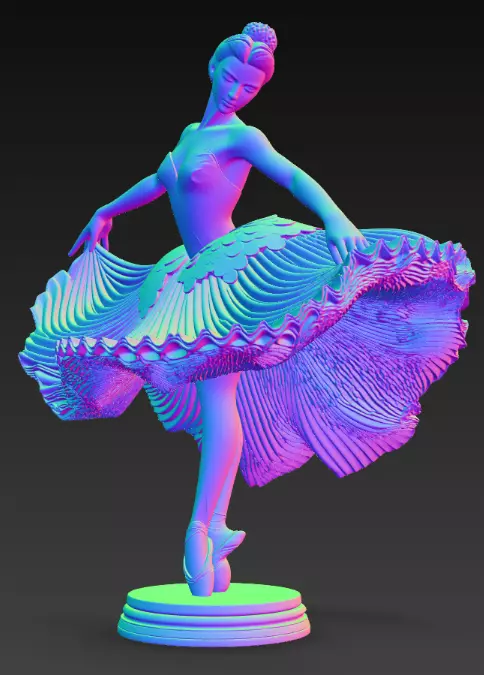 Monochrome Ballerina Sculpture Marble Dancer Flowing Tutu 3D Low-poly 3D model_3