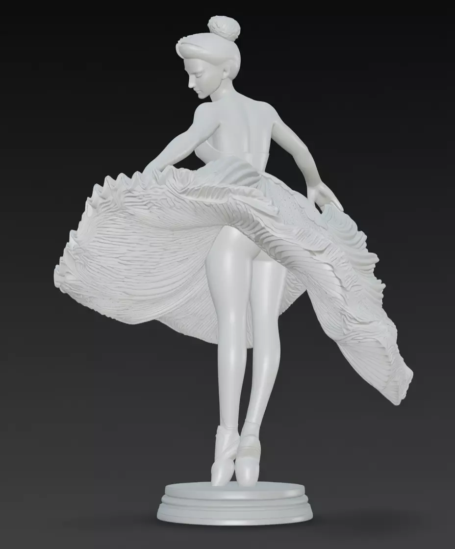 Monochrome Ballerina Sculpture Marble Dancer Flowing Tutu 3D Low-poly 3D model_5