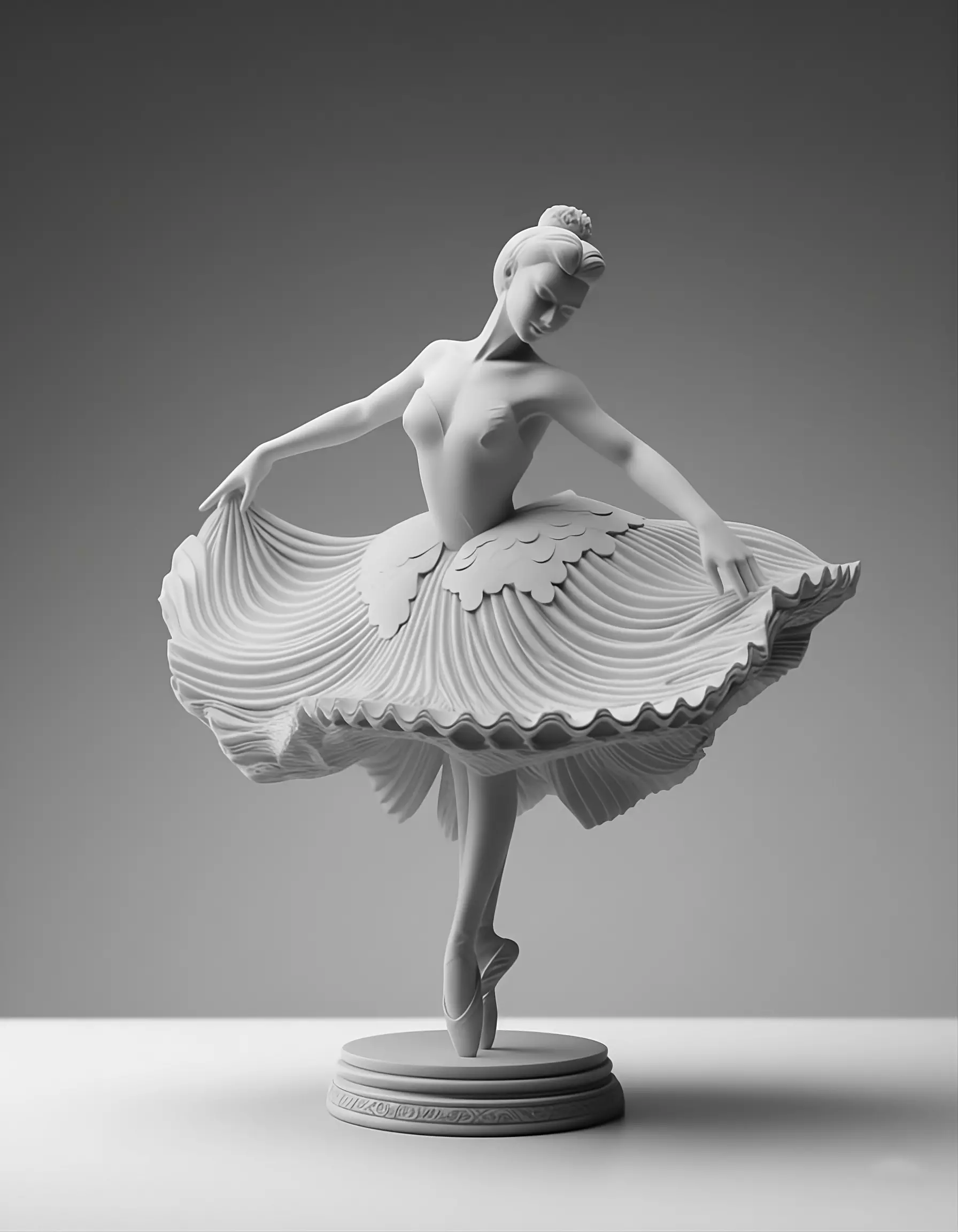 Monochrome Ballerina Sculpture Marble Dancer Flowing Tutu 3D Low-poly 3D model_0