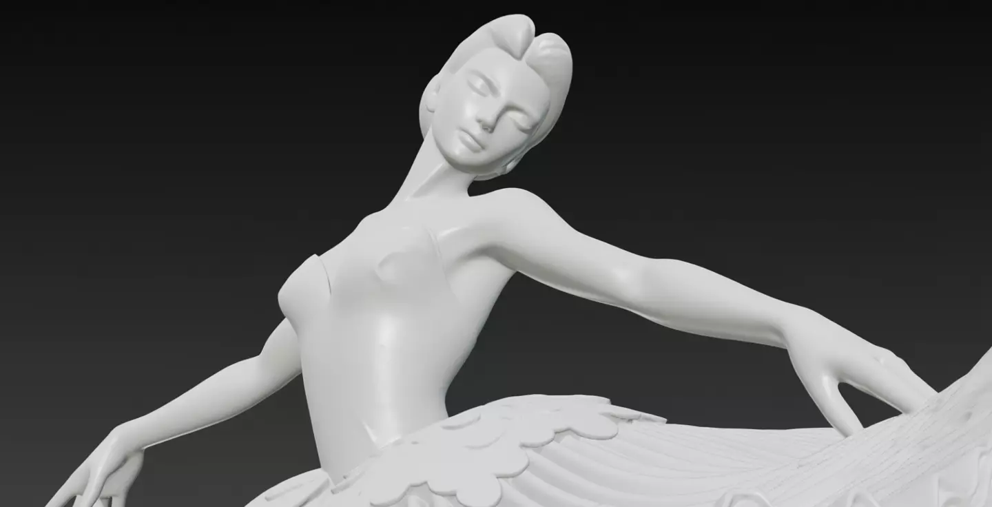 Monochrome Ballerina Sculpture Marble Dancer Flowing Tutu 3D Low-poly 3D model_1