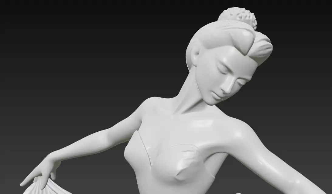 Monochrome Ballerina Sculpture Marble Dancer Flowing Tutu 3D Low-poly 3D model_2