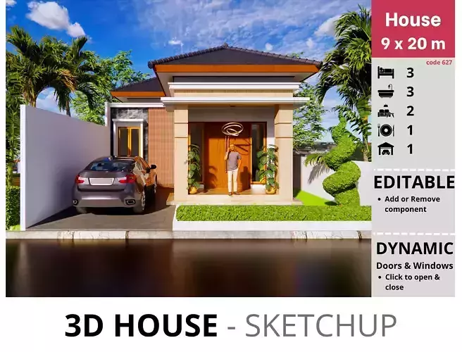 House 9x20m code 627 - Sketchup 3D model 3D model