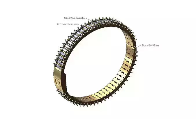 Baguette and diamond flexture clasp bracelet bangle Size M