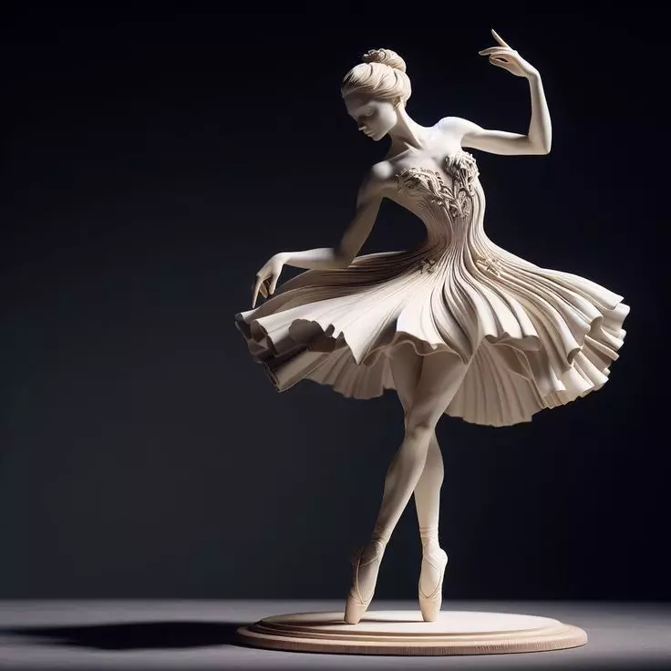 Elegant Ballerina Sculpture Porcelain Dancer Mid-Twirl 3D Low-poly 3D model_0