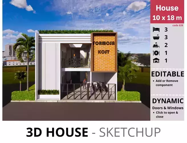 House 10x18m code 628 - Sketchup 3D model 3D model