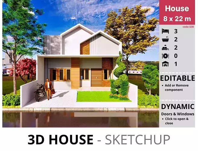 House 8x22m code 630 - Sketchup 3D model 3D model