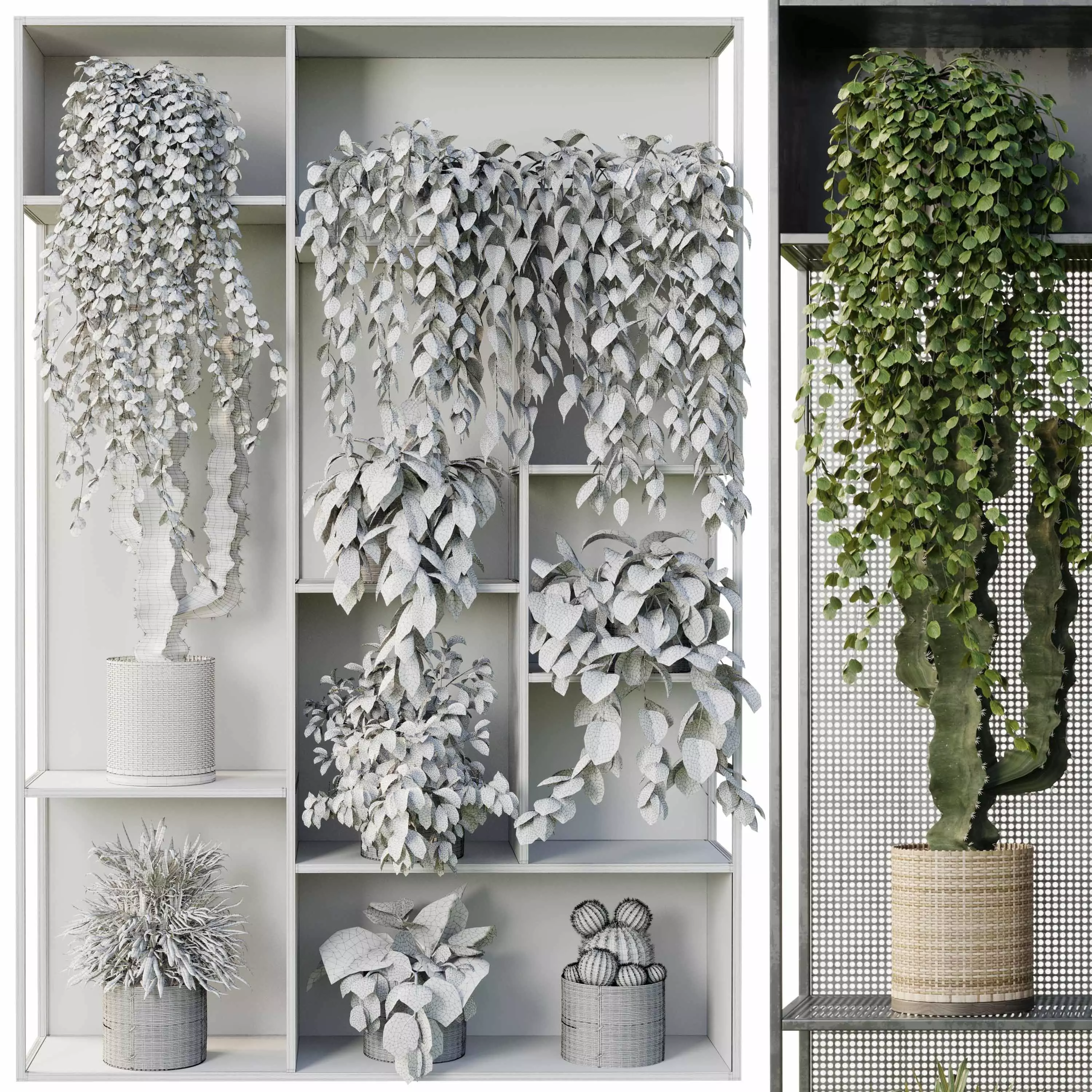 Standing Metal Shelf With A Set of Plants in Metal Boxes 121 3D model_6