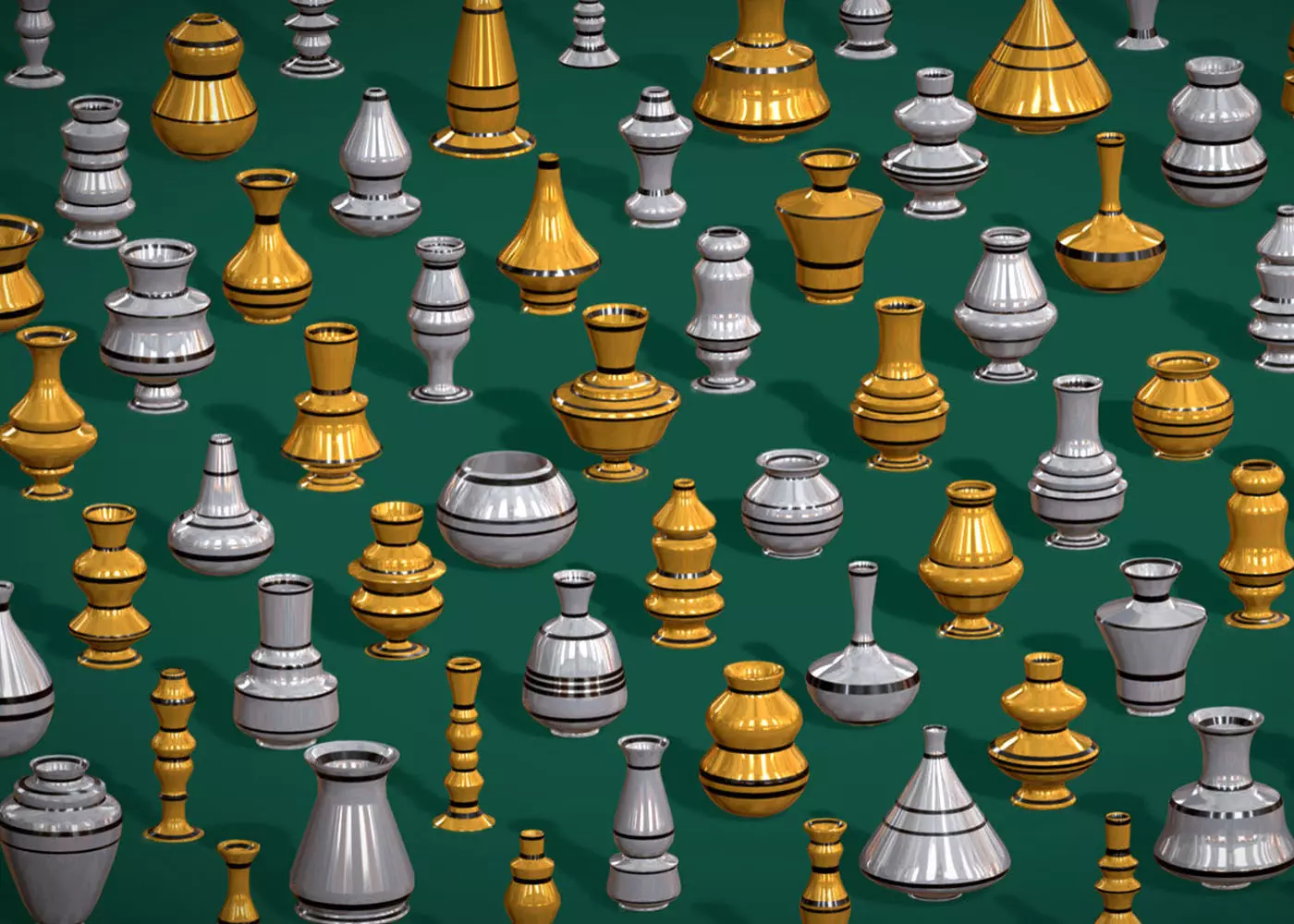 Gold - Silver Designer Pots Pack - Metallic Vessels Pack Low-poly 3D model