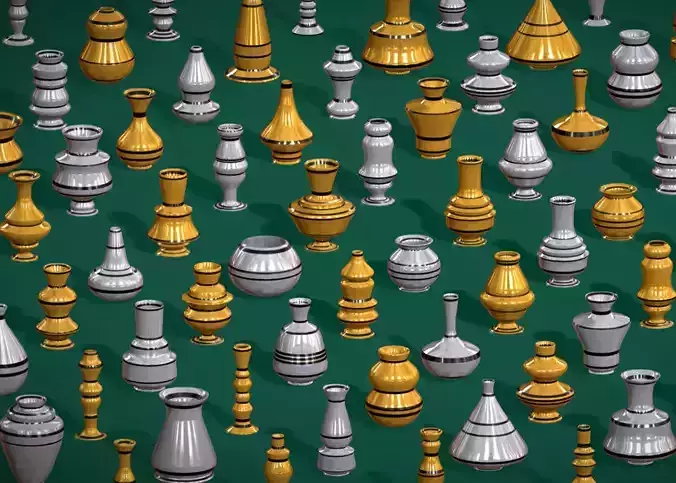 Gold - Silver Designer Pots Pack - Metallic Vessels Pack Low-poly 3D model
