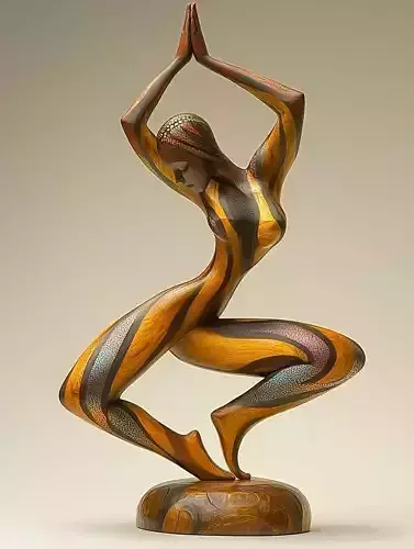 Wooden Yoga Sculpture Abstract Female Figure Swirling Grain 3D Low-poly 3D model