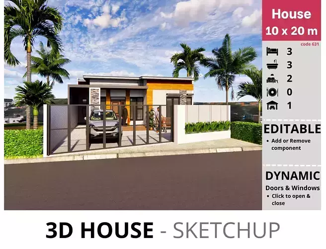 House 10x20m code 631 - Sketchup 3D model 3D model