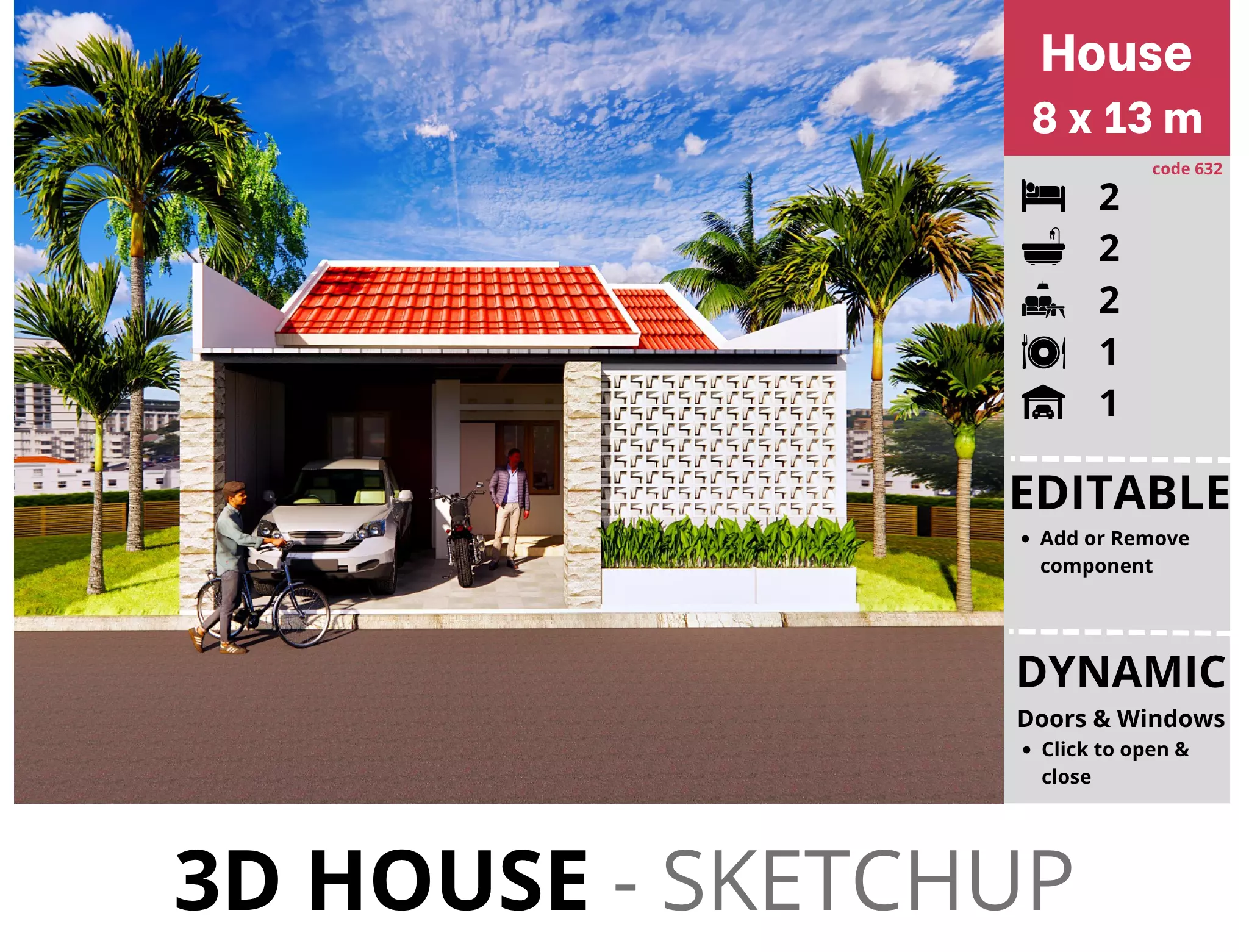 House 8x13m code 632 - Sketchup 3D model 3D model 3D model