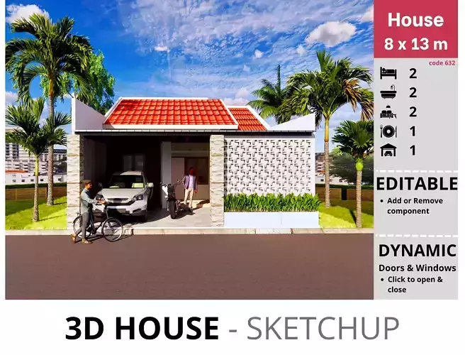 House 8x13m code 632 - Sketchup 3D model 3D model