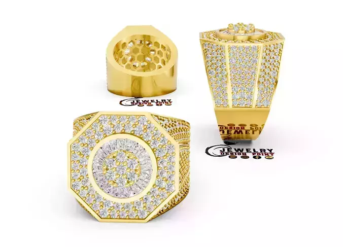 Custom Pointer Diamond Octagon Shape Ring - Diamond Hiphop Ring