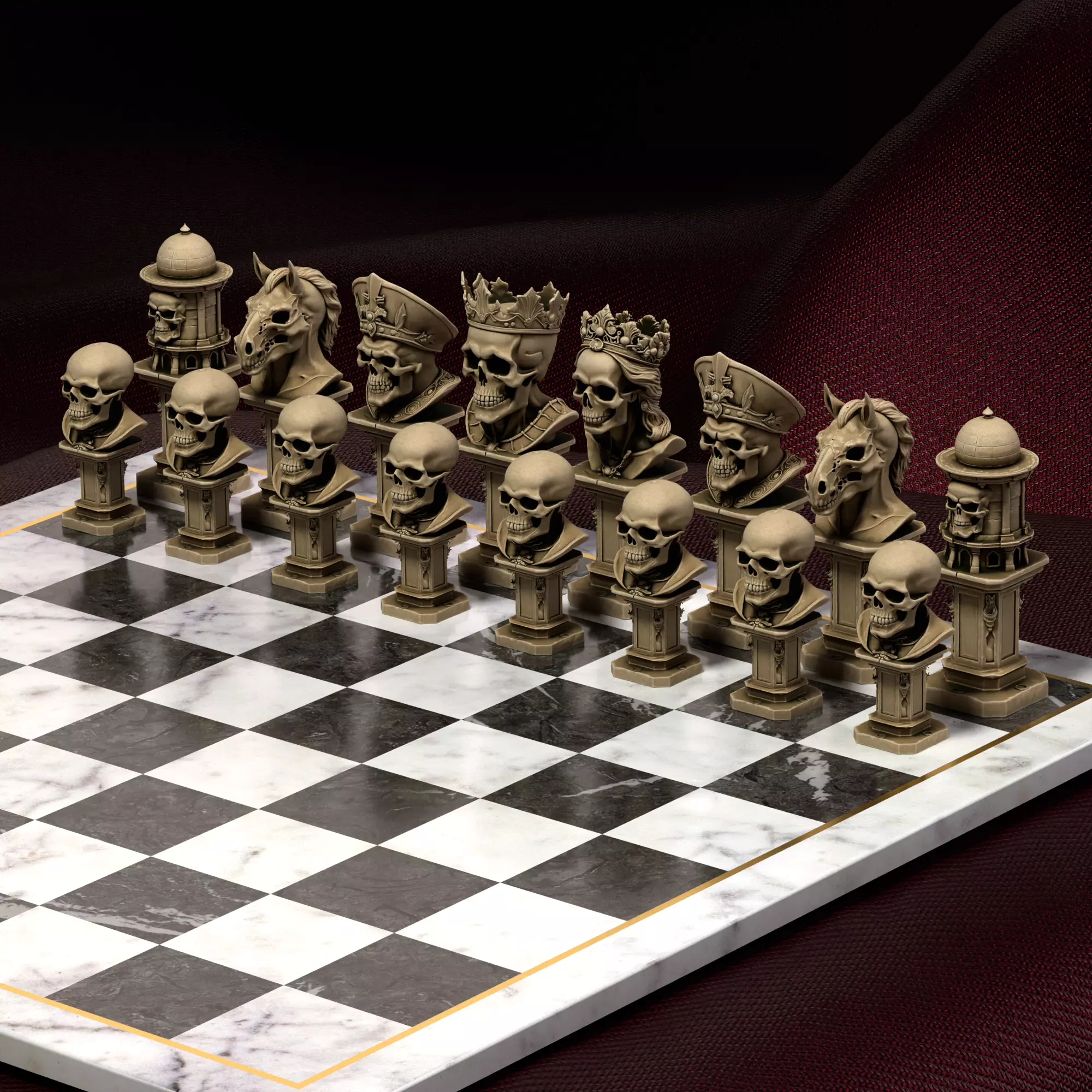 Gothic Skull Chess Set Horror Design 3D print model