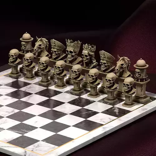 Gothic Skull Chess Set Horror Design
