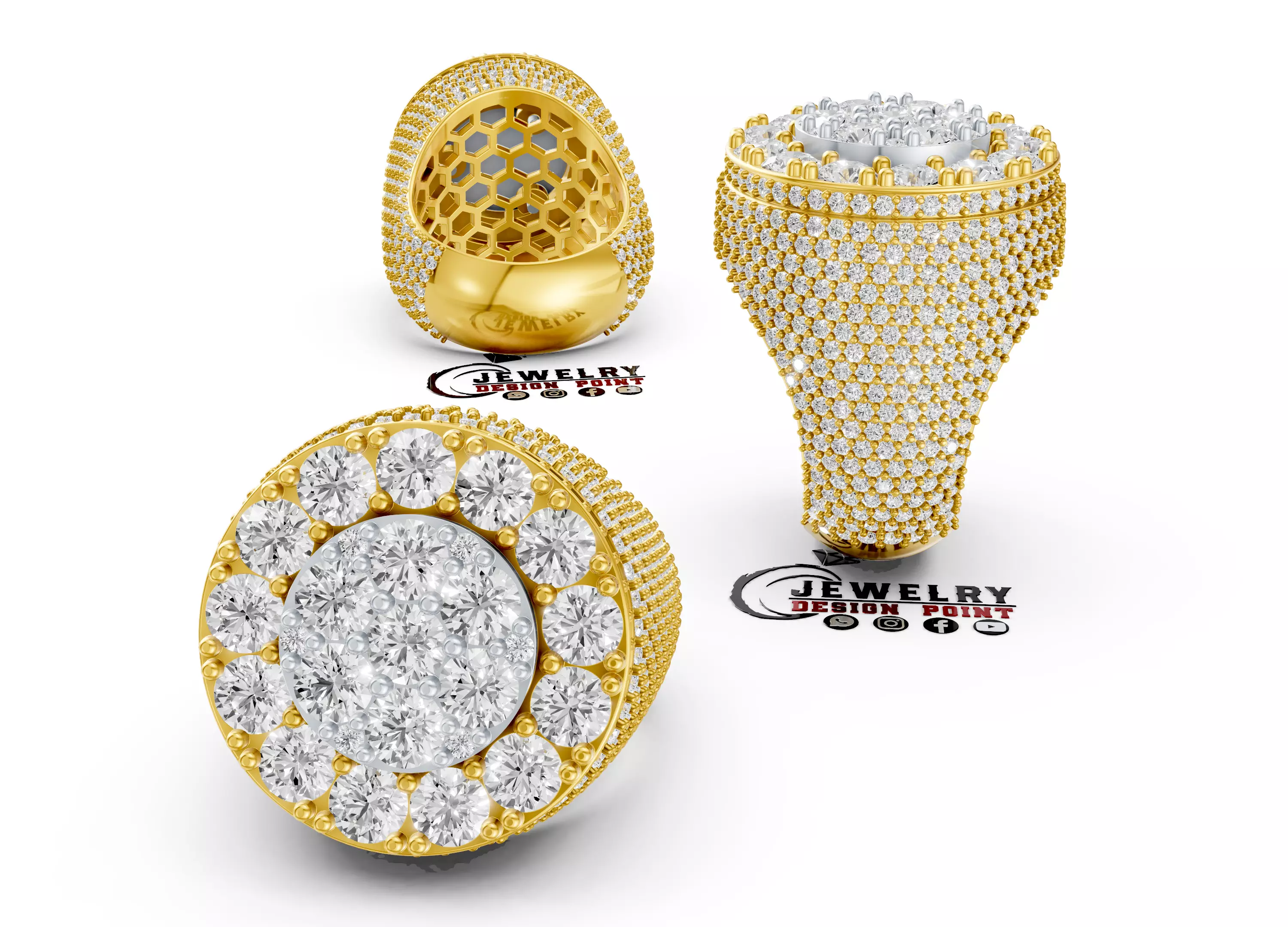 Custom Pointer Diamond Round Shape Ring - Diamond Hiphop Ring 3D print model