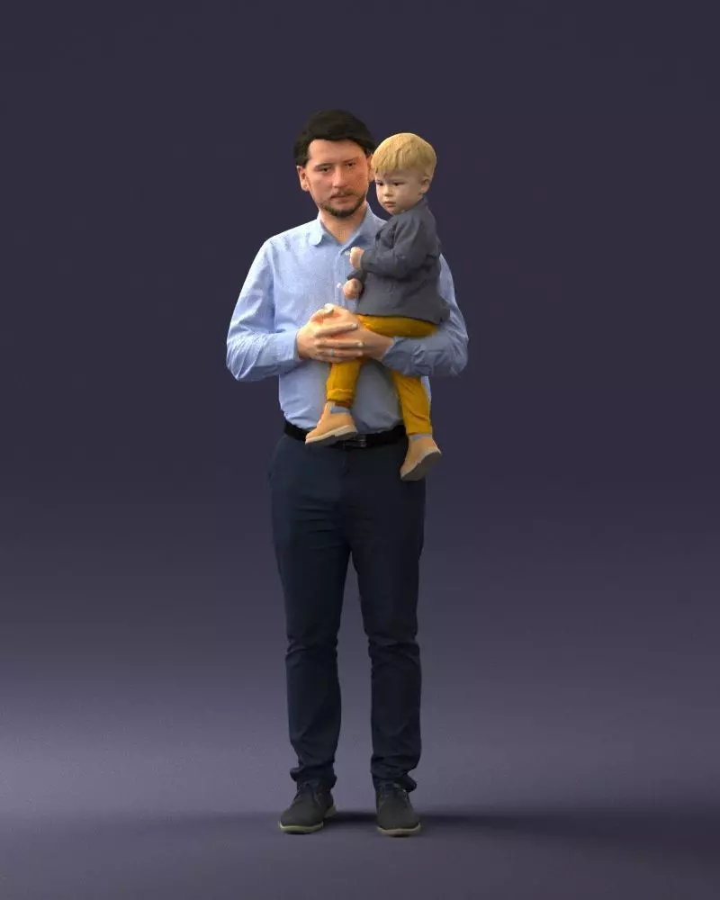 000324 Father in Blue Shirt Holding Child 1206 3D model