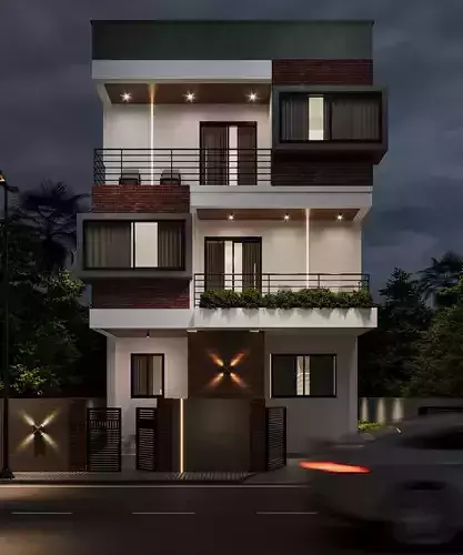 Modern 3 storey house 3d model 