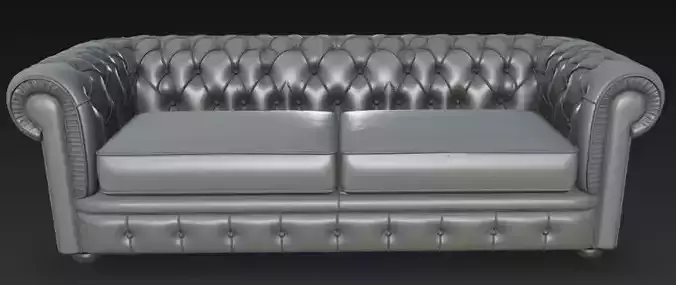Charming Gray Chesterfield Sofa 3D Model 3D model